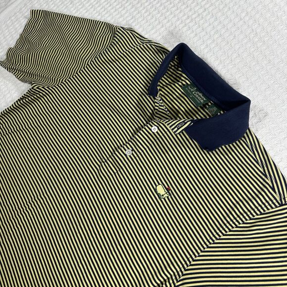 Masters Golf Polo Men’s Medium Authentic Amen Corner Navy Blue & Yellow Striped - Picture 6 of 10